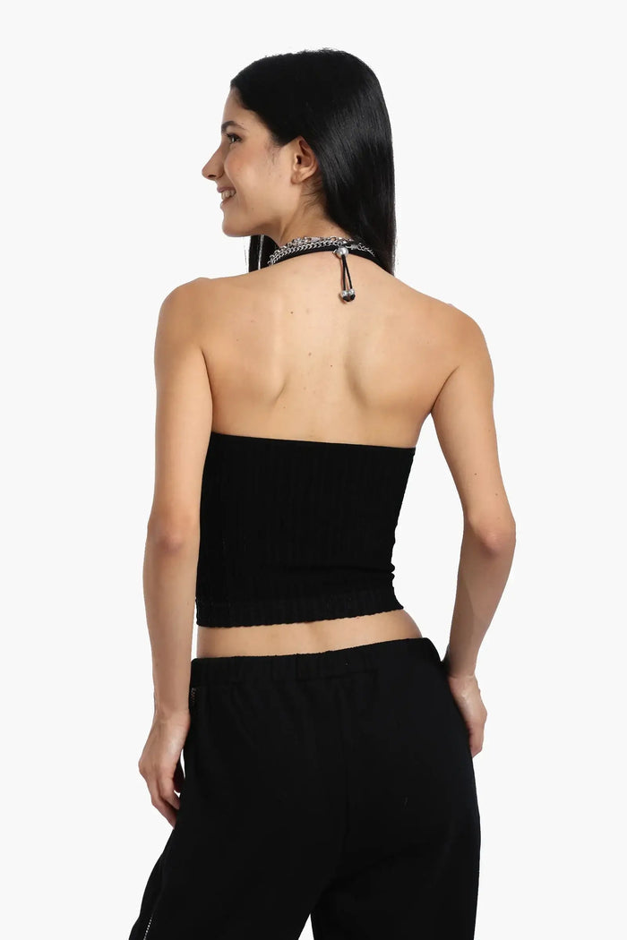 Halter Neck Ribbed Crop Top
