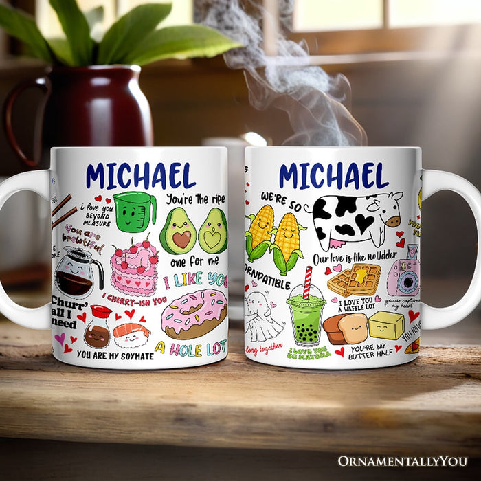 Hand Drawn Corny Love Puns Personalized Valentine Mug with Custom Name Personalized Ceramic Mug OrnamentallyYou