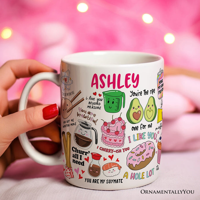Hand Drawn Corny Love Puns Personalized Valentine Mug with Custom Name Personalized Ceramic Mug OrnamentallyYou 12oz Mug Customized