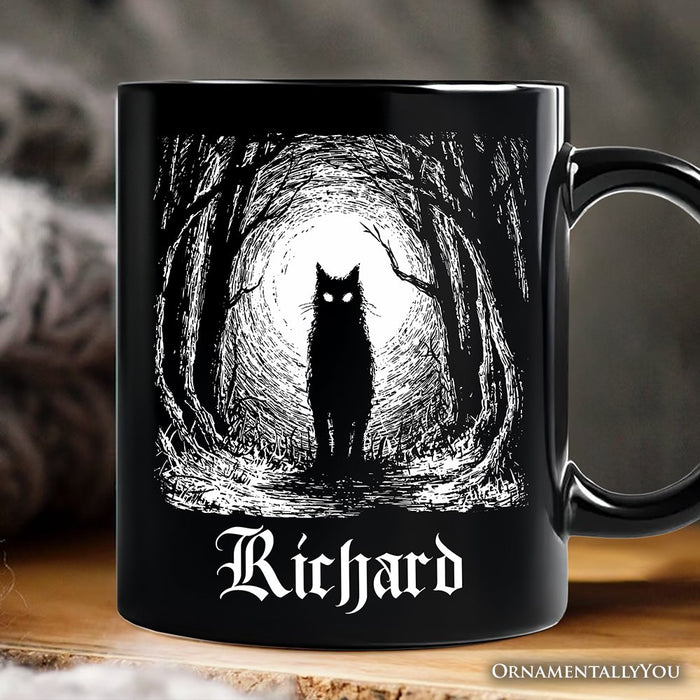 Haunted Forest Black Cat Personalized Mug, Spooky Halloween Night Gift with Custom Name Personalized Ceramic Mug OrnamentallyYou Black Customized
