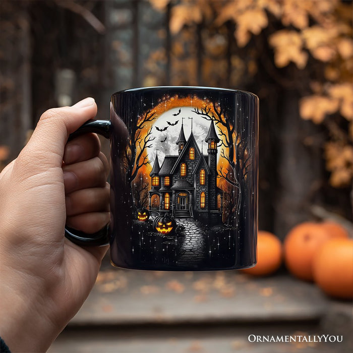 Haunted House Night Halloween Personalized Mug, Spooky Horror Gift with Custom Name Personalized Ceramic Mug OrnamentallyYou
