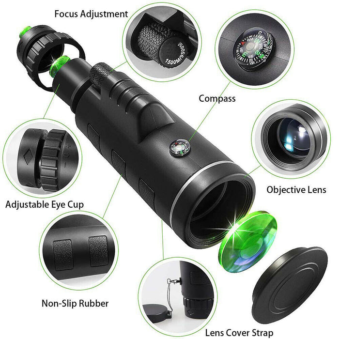HD Monocular Telescope With Phone Tripod | 40X60mm Night Vision Lens Included For Outdoor Hiking