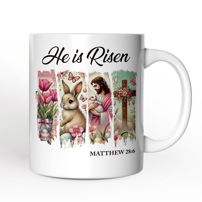 He Is Risen Easter Jesus Personalized Mug, Matthew 28:6 Christian Gift With Custom Name Personalized Ceramic Mug OrnamentallyYou 12oz Mug Non-Custom