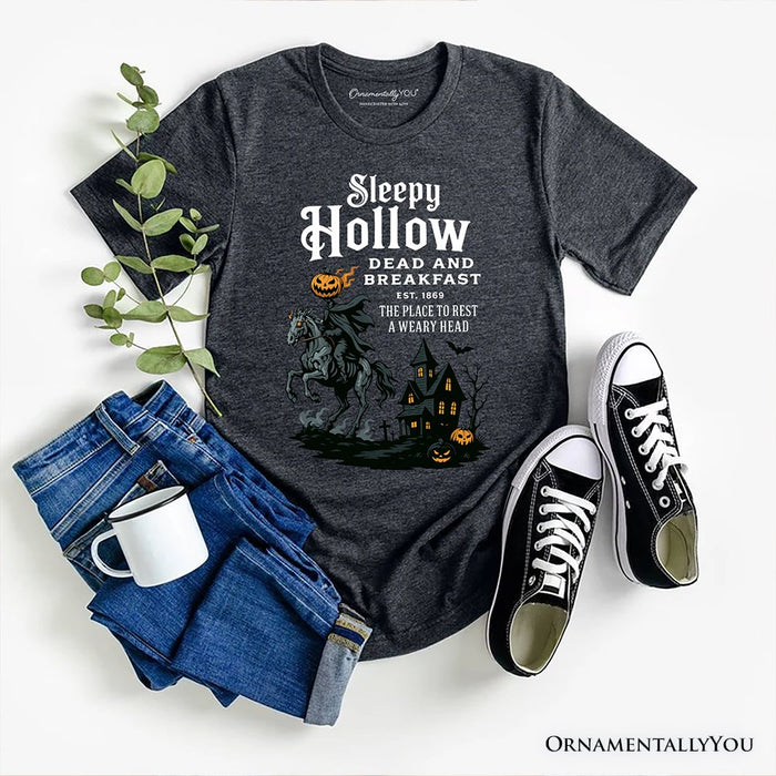 Headless Horseman Sleepy Hollow Halloween T-Shirt, Dead and Breakfast Retro Tee T-Shirts OrnamentallyYou Gray XS