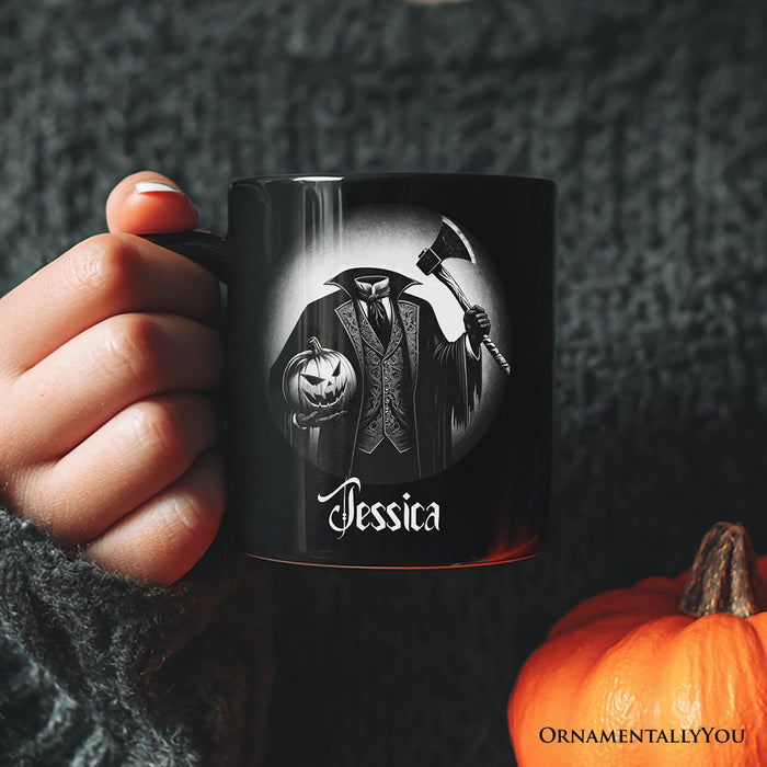 Headless Horseman Spooky Portrait Personalized Mug Horror Villain Theme Halloween Gift with Custom Name Personalized Ceramic Mug OrnamentallyYou