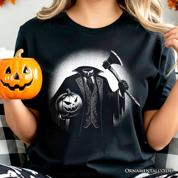 Headless Horseman Spooky Portrait T-Shirt, Horror Villain Theme Halloween Tee T-Shirts OrnamentallyYou
