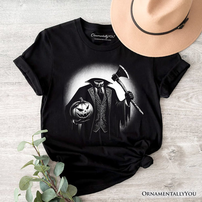 Headless Horseman Spooky Portrait T-Shirt, Horror Villain Theme Halloween Tee T-Shirts OrnamentallyYou Black XS