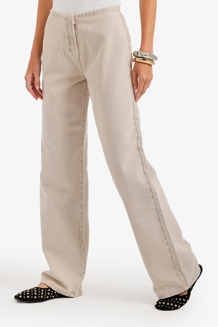Hidden-Closure Denim Pants