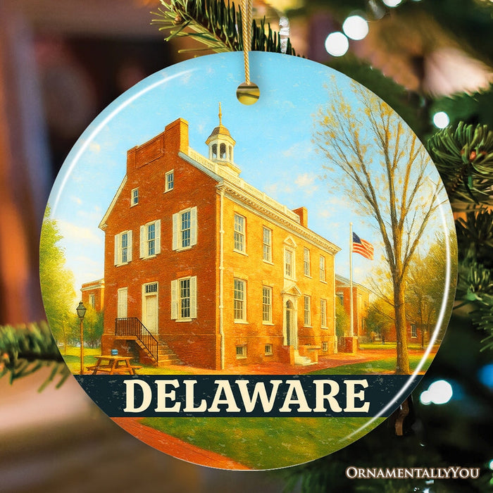 Historic Delaware Old State House Ornament, Colonial Landmark Christmas Gift and Mid-Atlantic Souvenir Ceramic Ornament OrnamentallyYou