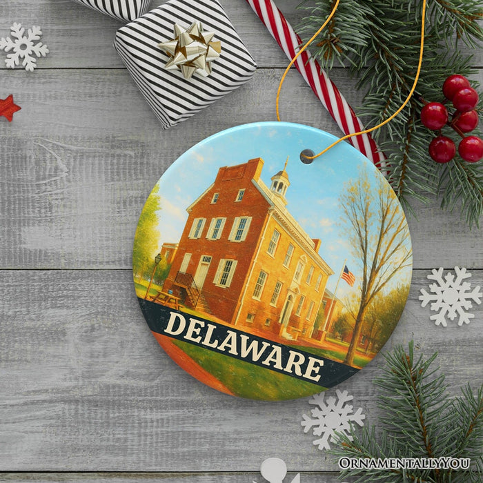 Historic Delaware Old State House Ornament, Colonial Landmark Christmas Gift and Mid-Atlantic Souvenir Ceramic Ornament OrnamentallyYou