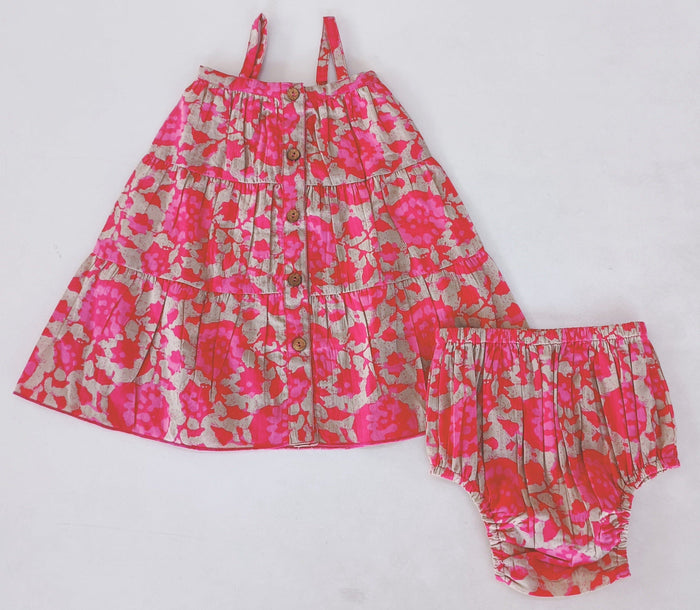 Hot Pink Floral Printed Tiered Dress dress & diaper cover, DRESS Yo Baby India