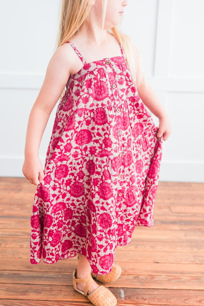 Hot Pink Floral Printed Tiered Dress dress & diaper cover, DRESS Yo Baby India
