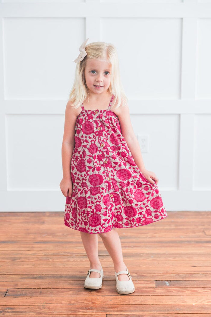 Hot Pink Floral Printed Tiered Dress and Bloomers Yo Baby India