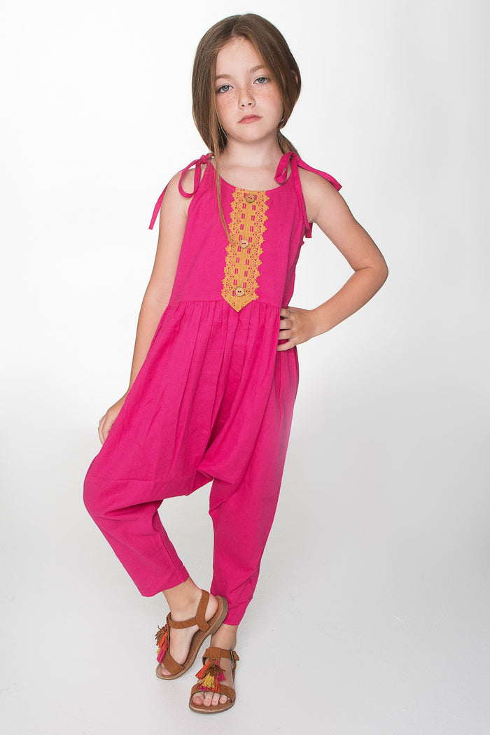 Hot Pink Jumpsuit with Lace Detail Dress Yo Baby Wholesale