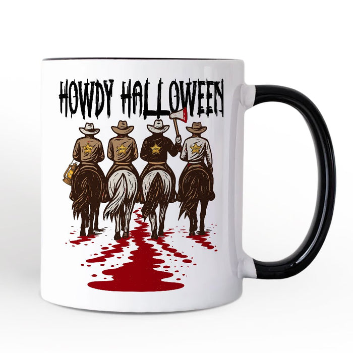 Howdy Halloween Cowboy Men Personalized Mug, Sheriff Western Riders Spooky Gift with Custom Name Personalized Ceramic Mug OrnamentallyYou White - Black Non-Custom