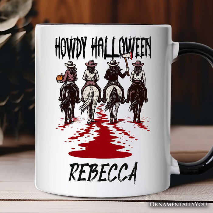 Howdy Halloween Cowgirl Women Personalized Mug, Empowered Western Spooky Gift with Custom Name Personalized Ceramic Mug OrnamentallyYou White - Black Customized