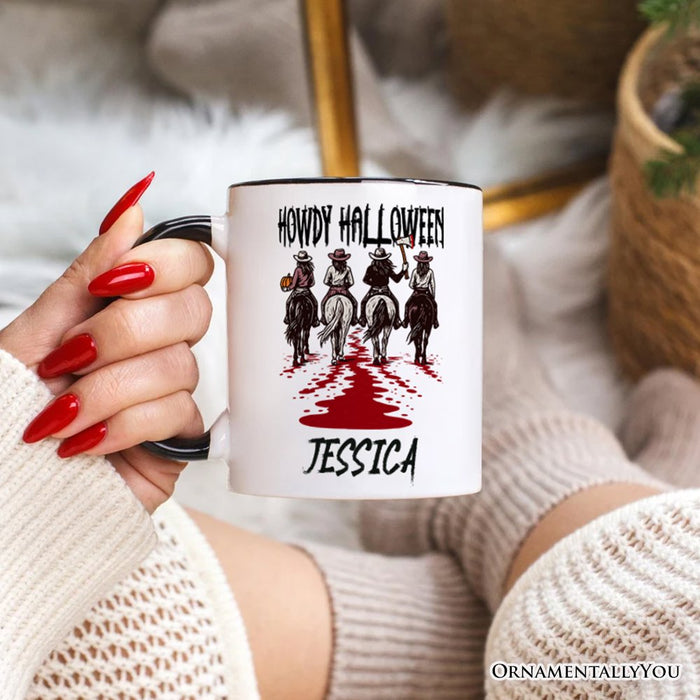Howdy Halloween Cowgirl Women Personalized Mug, Empowered Western Spooky Gift with Custom Name Personalized Ceramic Mug OrnamentallyYou