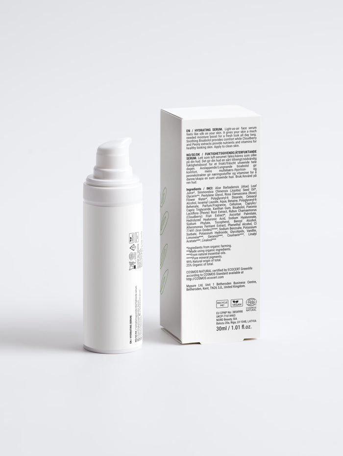 KVIST Hydrating Serum - Front dropper bottle and packaging back view