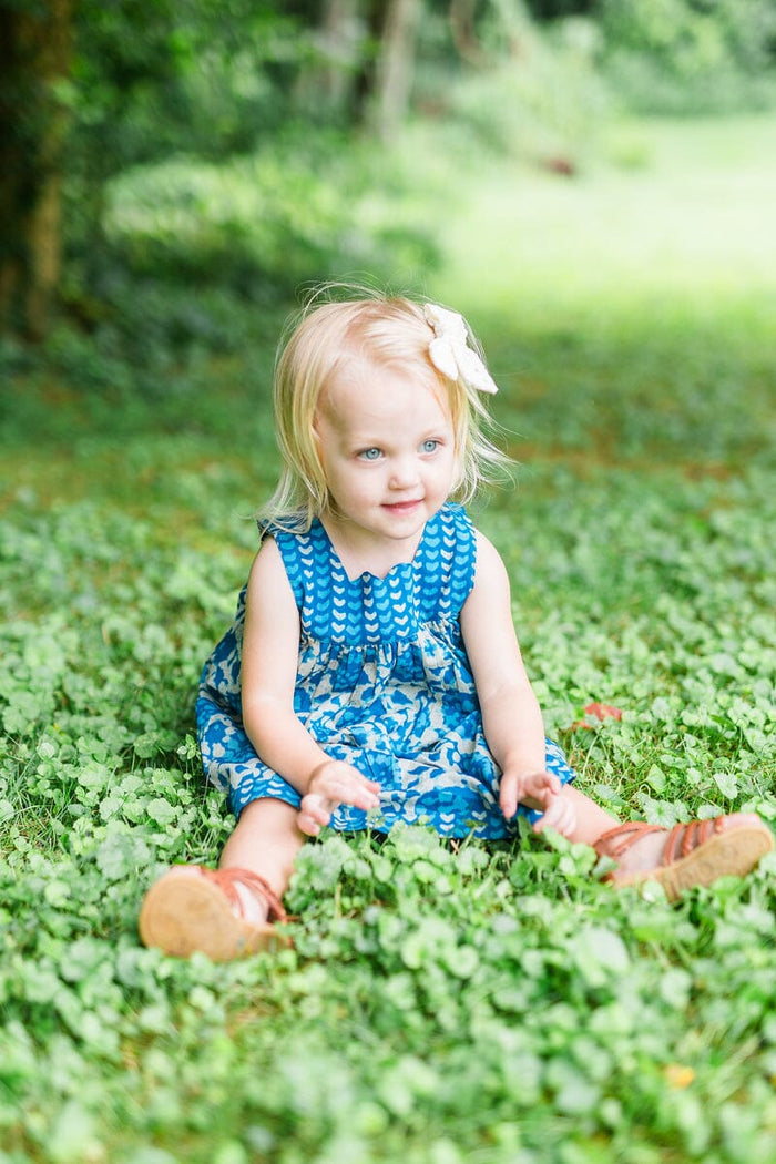 Indigo Floral Printed Dress and Bloomer Set dress & diaper cover Yo Baby India
