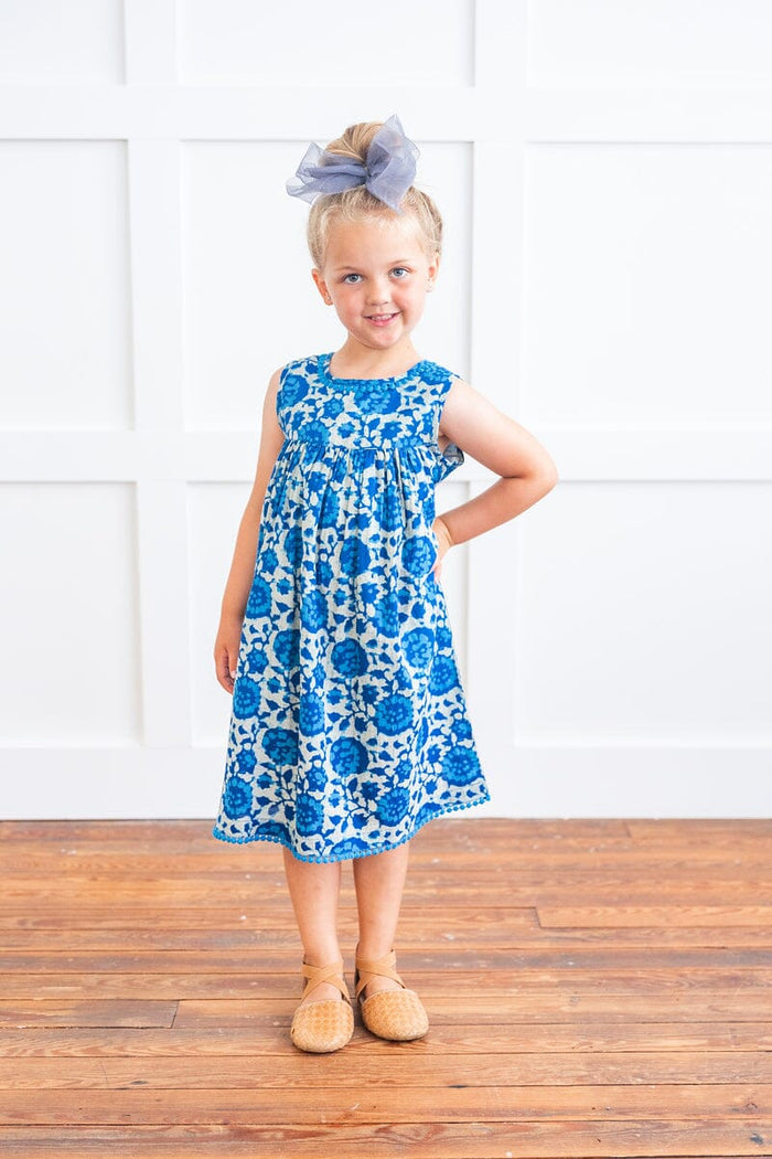 Indigo Floral Shift Dress With Lace Detail Dress Yo Baby India