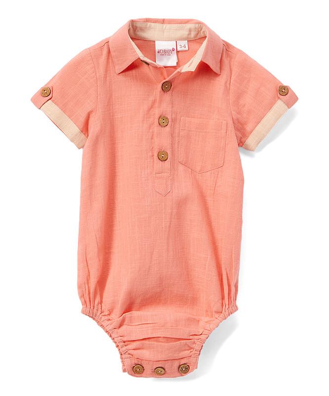 Infant Half-Sleeve Shirt Romper - Coral Yo Baby India