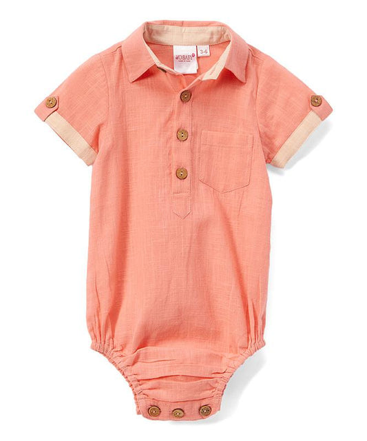 Infant Half-Sleeve Shirt Romper - Coral Yo Baby India