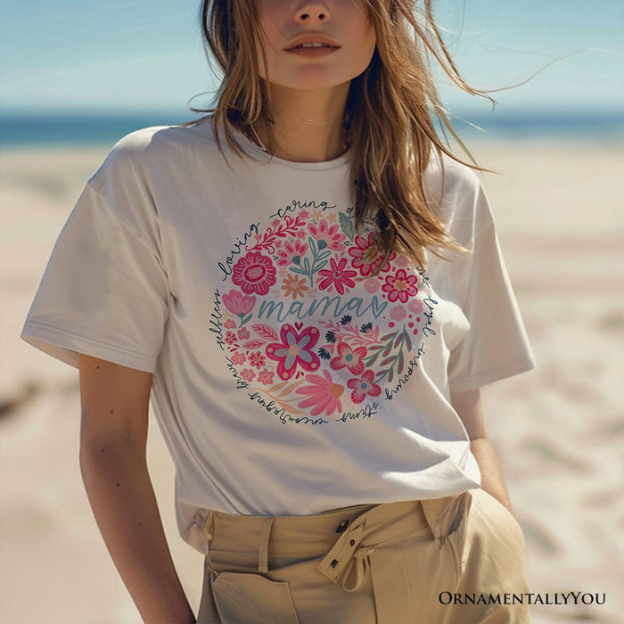Inspiring Floral Mama T-Shirt, White, Black and Natural Boho Tee for Strong and Loving Mothers T-Shirts OrnamentallyYou