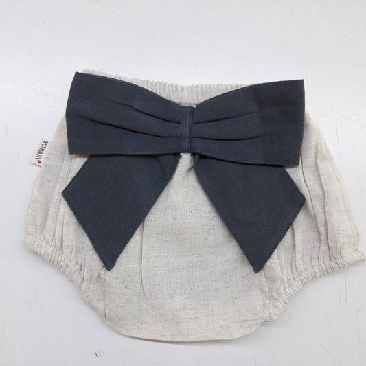 Ivory Diaper Cover with Dark Grey Bows diaper covers Yo Baby India