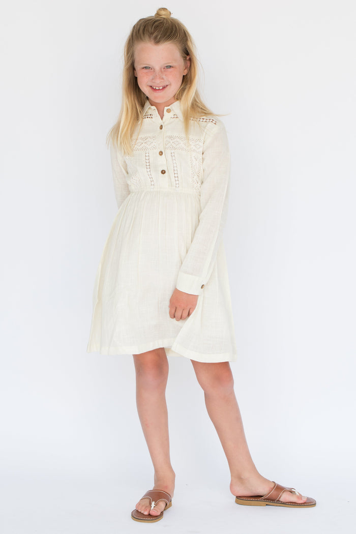 Ivory Net & Lace Detail Shirt-Dress Dress Yo Baby Wholesale