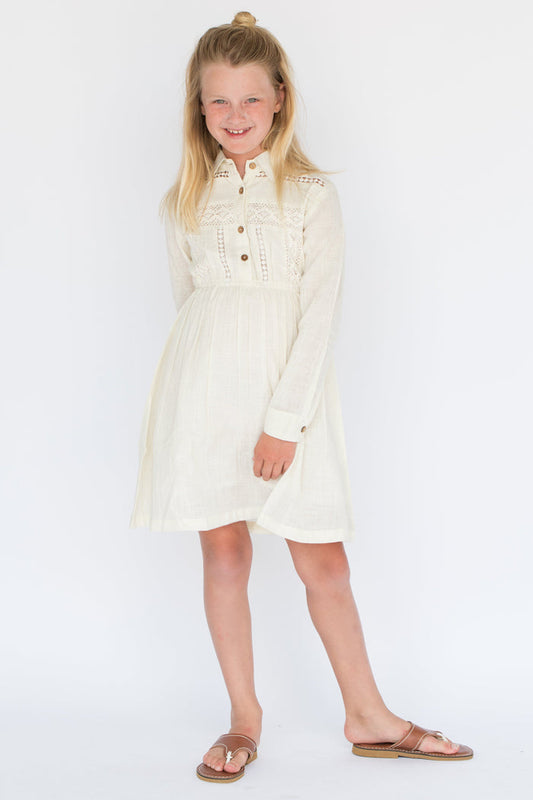Ivory Net & Lace Detail Shirt-Dress Dress Yo Baby Wholesale