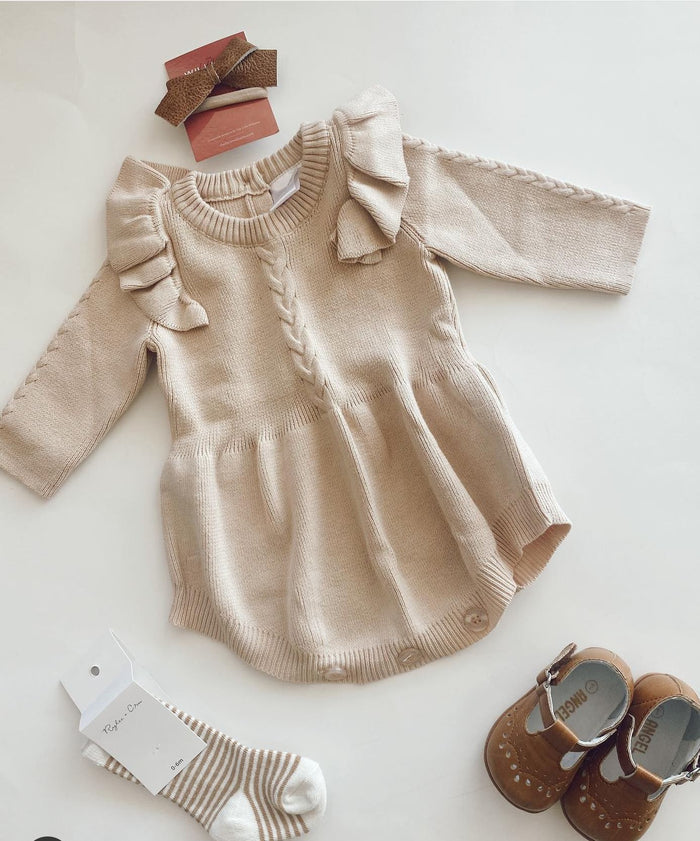 Ivory Ruffle Sweater Romper Dress Dress Yo Baby Wholesale