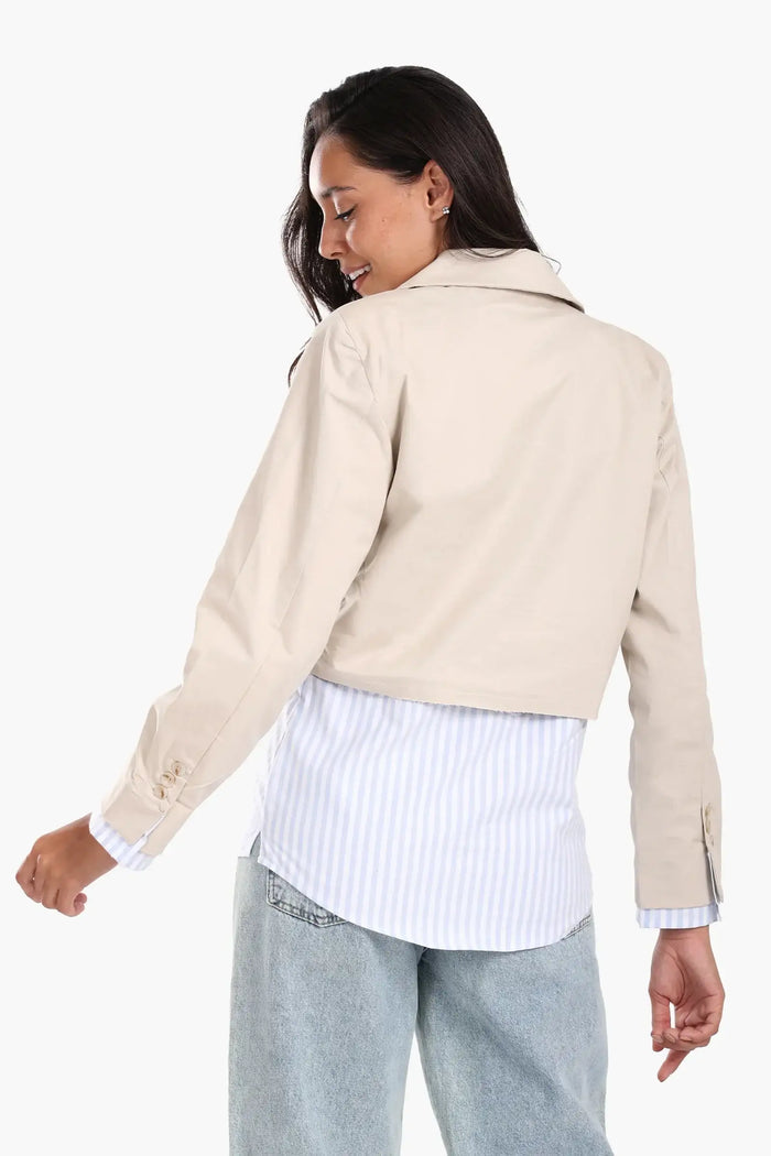 Jacket with Exposed Striped Cuffs