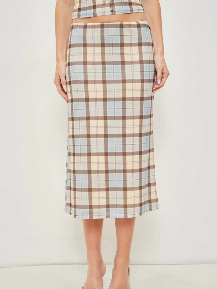 Jemima Plaid Mesh Midi Skirt