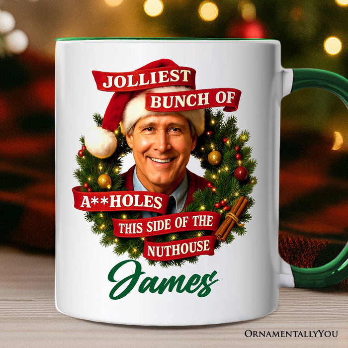 Jolliest Bunch of Assholes Personalized Mug, Griswold’s Family Christmas Vacation Gift with Custom Name Personalized Ceramic Mug OrnamentallyYou White - Green Customized