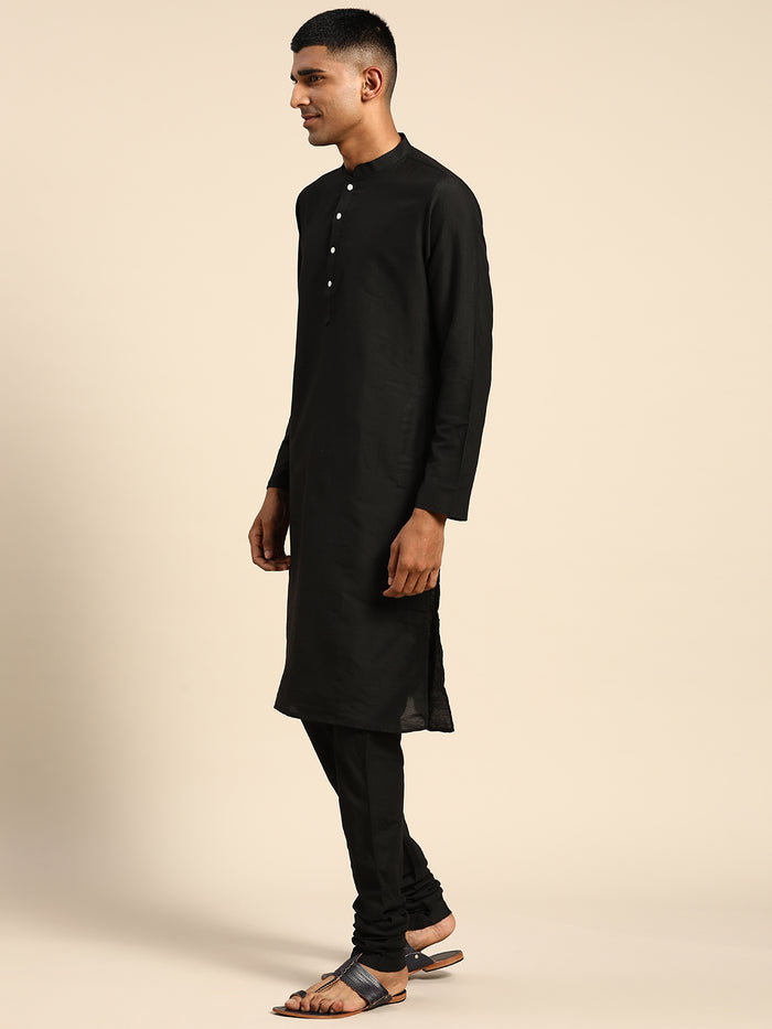 Kisah Men Black Color Kurta Jacket Set