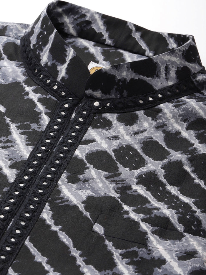 Kisah Men Black Color Kurta Jacket Set