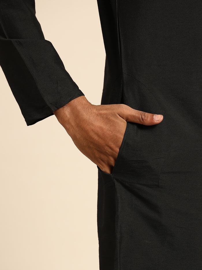 Kisah Men Black Color Kurta Jacket Set