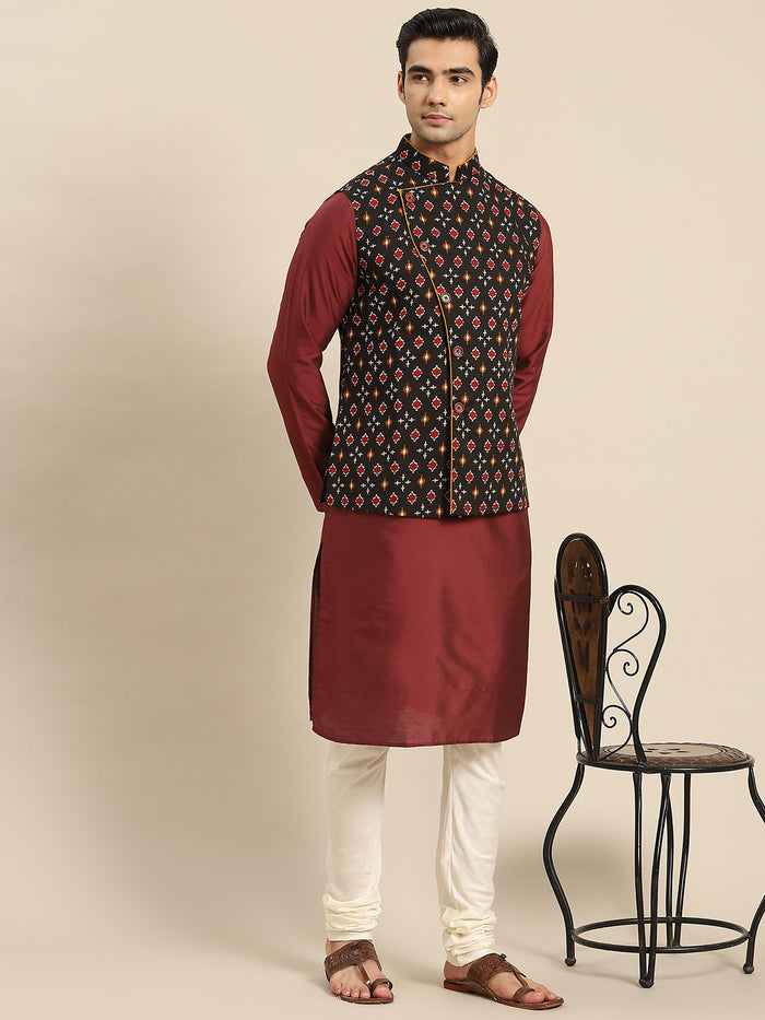 Kisah Men Black Kurta Jacket Set
