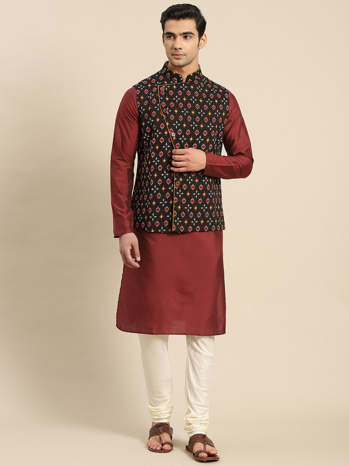 Kisah Men Black Kurta Jacket Set