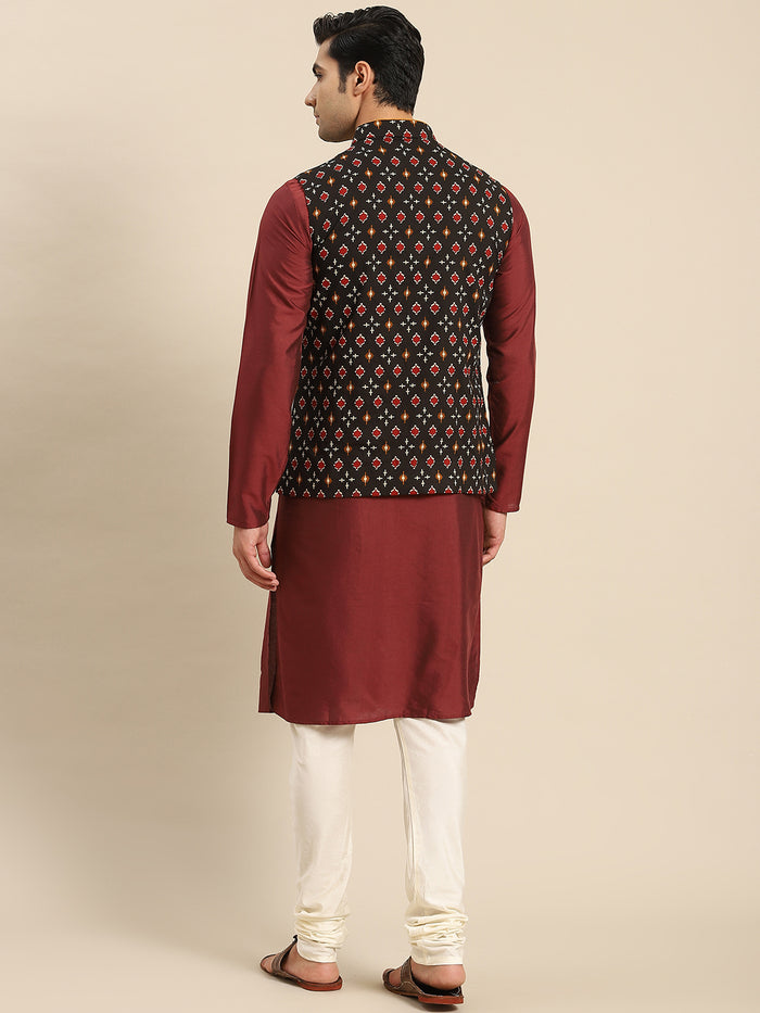 Kisah Men Black Kurta Jacket Set