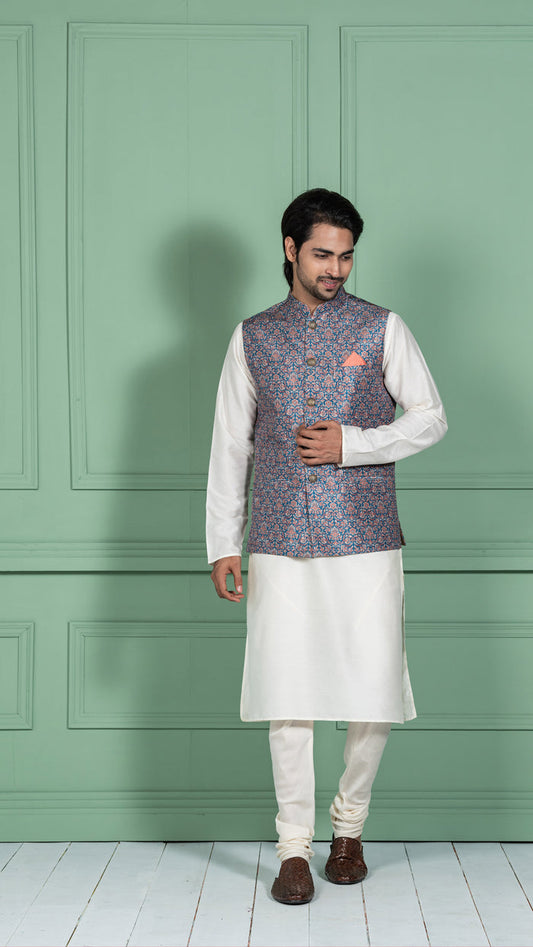 Kisah Men Blue Kurta Jacket Set