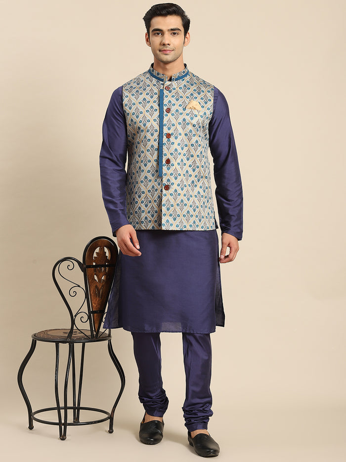 Kisah Men Blue Kurta Jacket Set