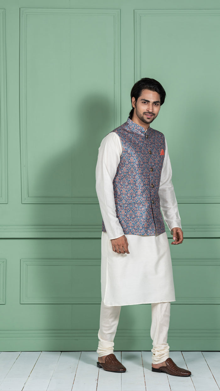 Kisah Men Blue Kurta Jacket Set