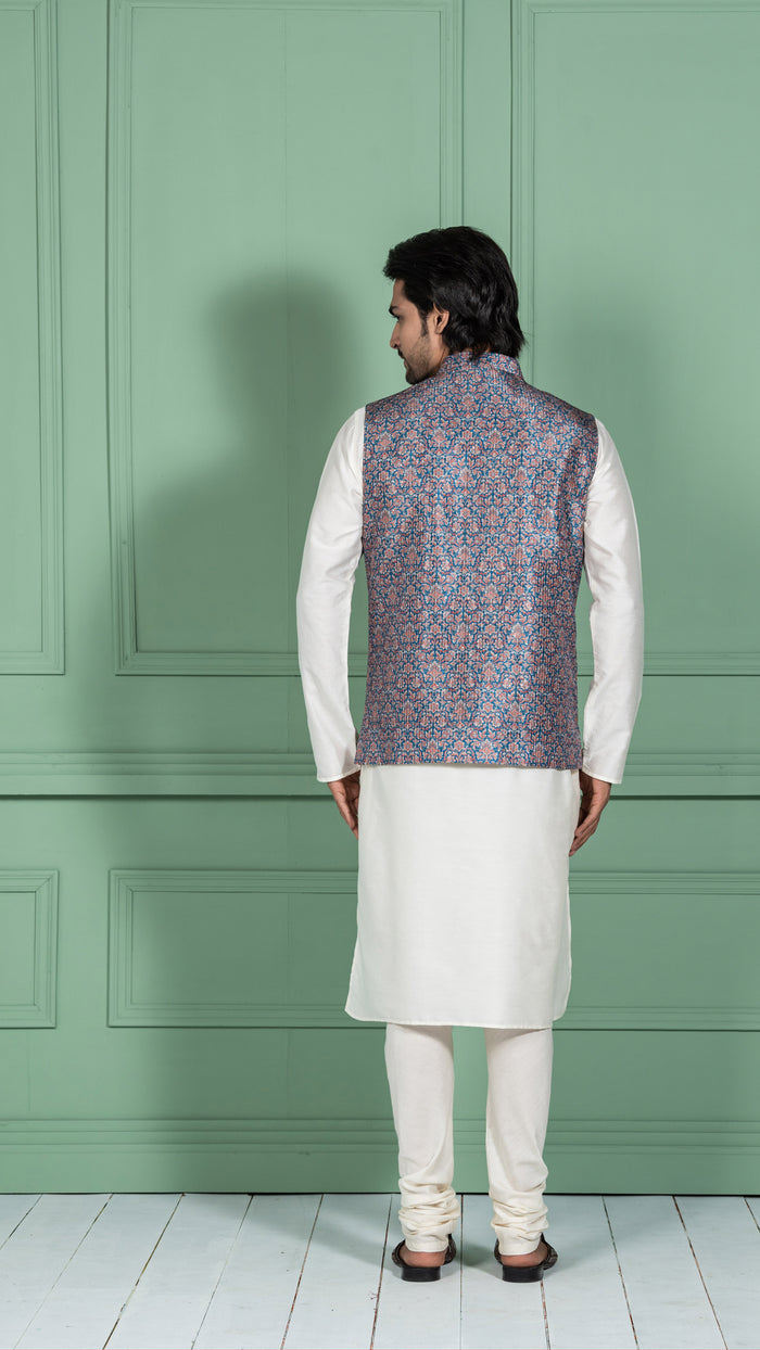 Kisah Men Blue Kurta Jacket Set