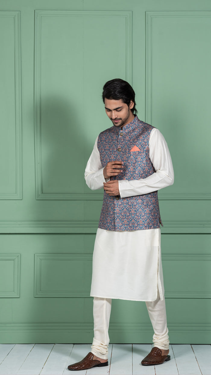 Kisah Men Blue Kurta Jacket Set