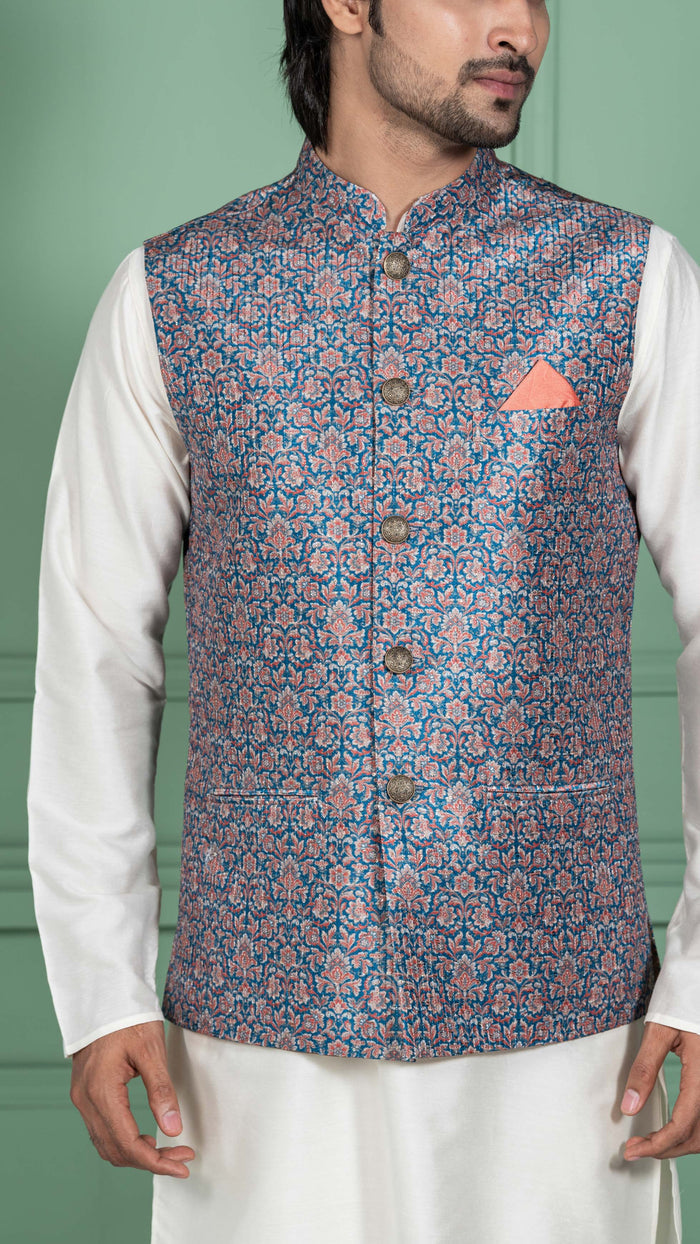 Kisah Men Blue Kurta Jacket Set