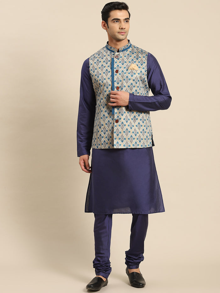 Kisah Men Blue Kurta Jacket Set