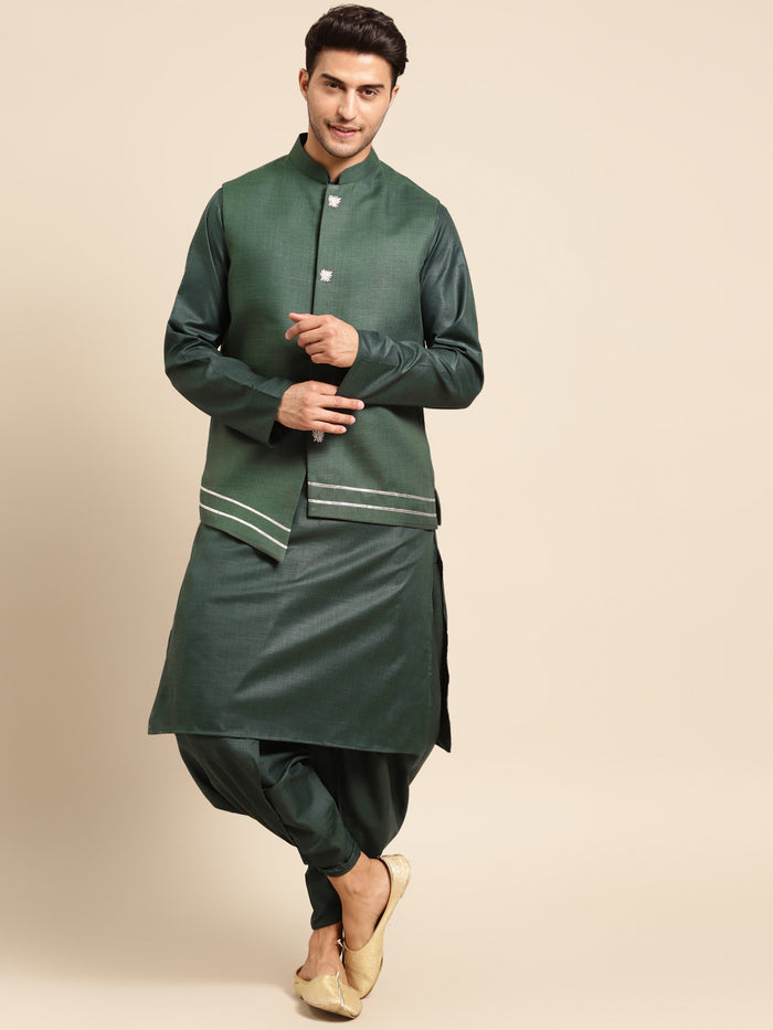 Kisah men Bottle green kurta jacket set