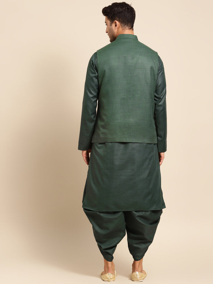 Kisah men Bottle green kurta jacket set