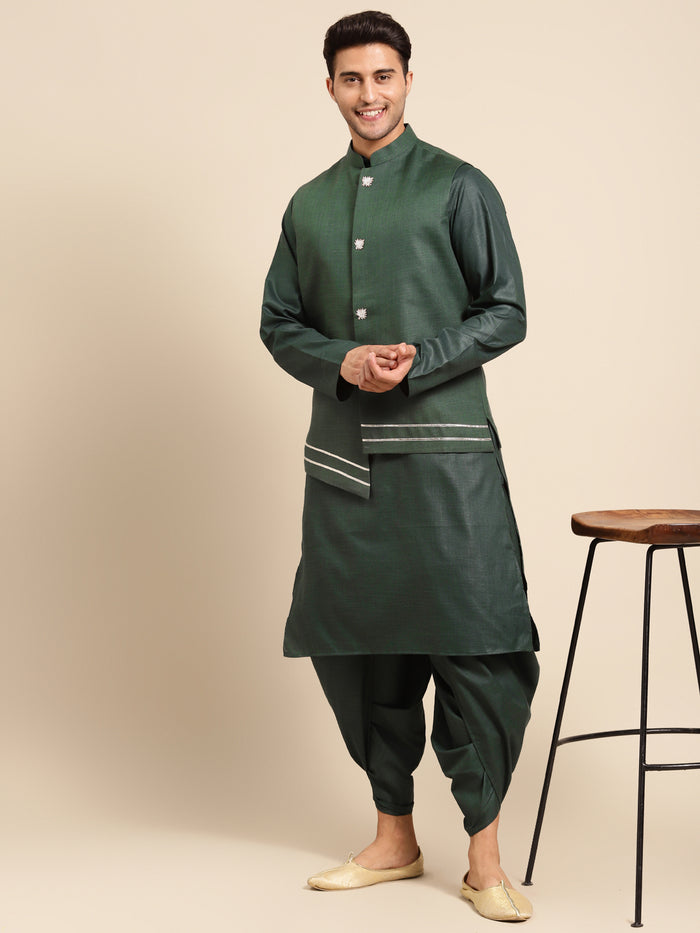 Kisah men Bottle green kurta jacket set